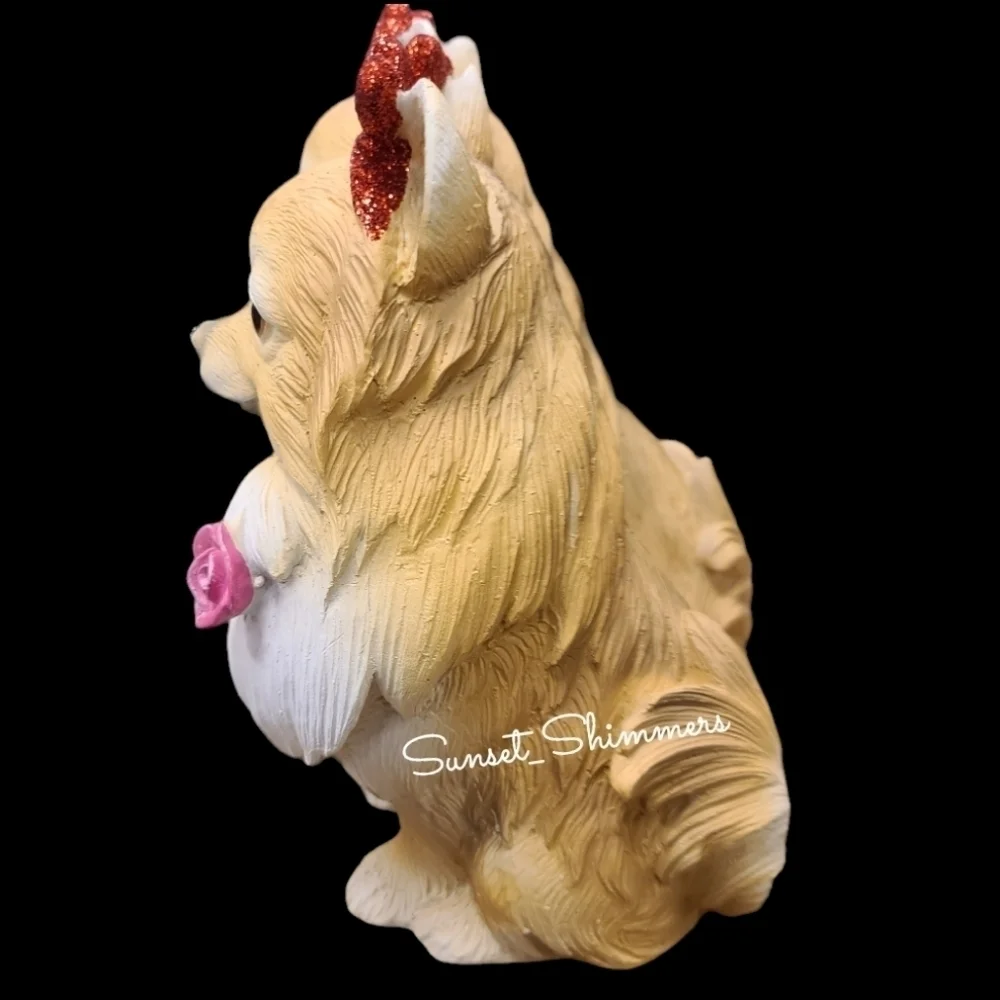 Valentines Pomeranian Pom Dogs Hearts & Rose Resin Figure Statue Decor